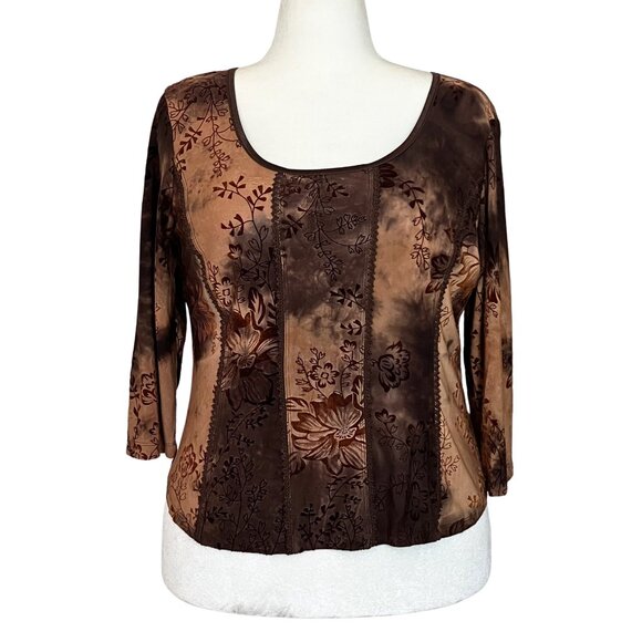Vintage Y2K Fairycore Brown Burnout Floral Top. Petite Large. Whimsigoth Boho - Picture 2 of 11